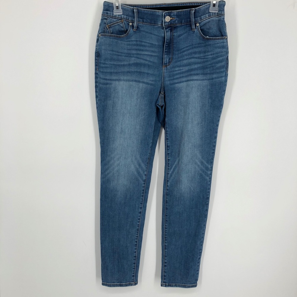 Chicos Womens Secret Stretch Denim Jegging Size 8R‎ Blue Elastic Waist Pockets